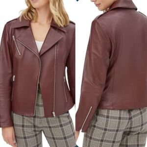 ITALIC Lou Size X-Large Burgundy Red Soft Lambskin Grunge Leather Moto Jacket